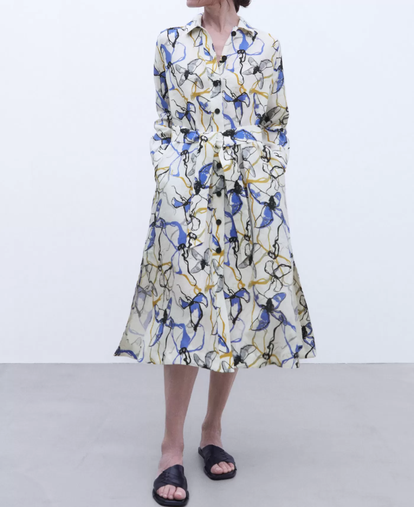 Mujer Adolfo Dominguez Vestido Camisero Estampado En Lino
