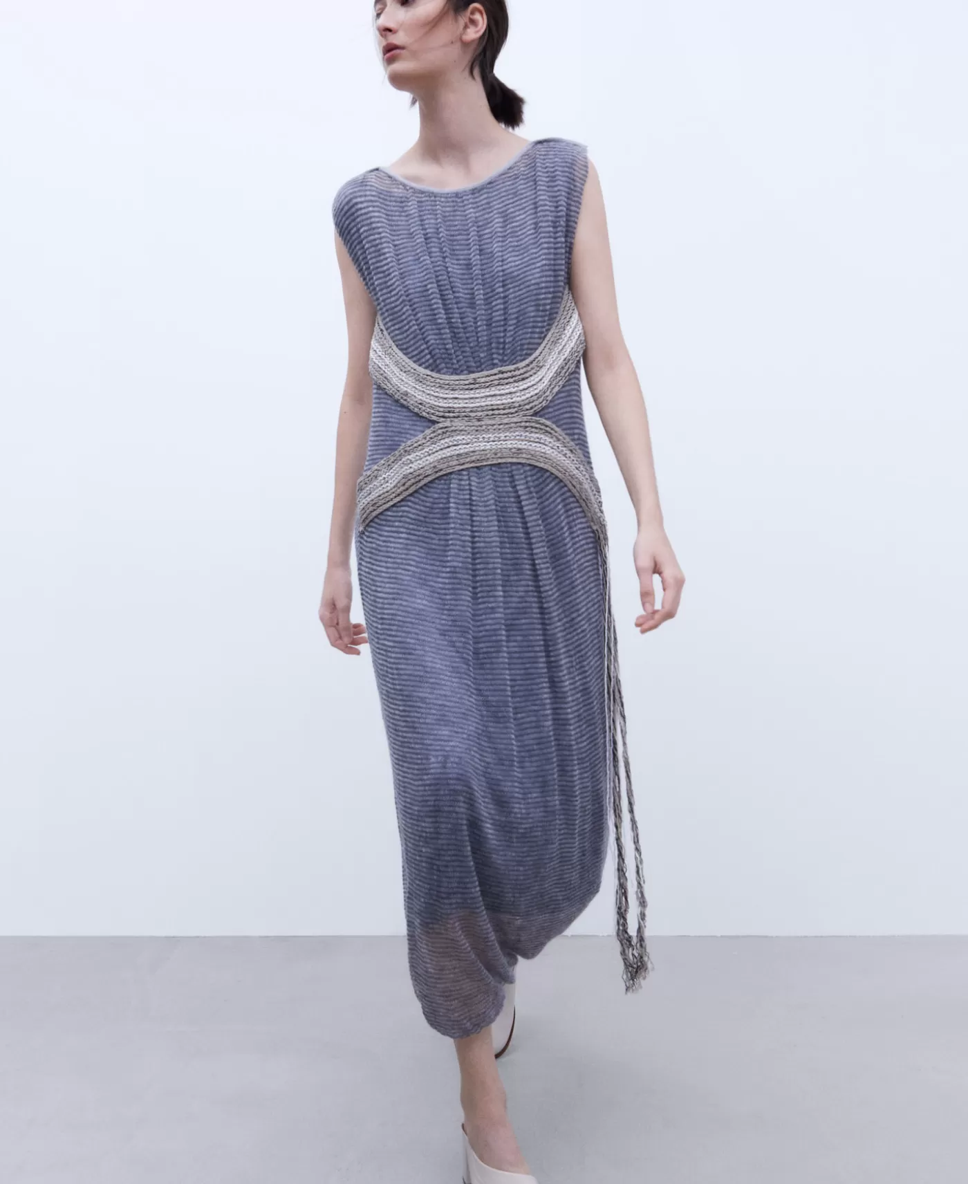 Mujer Adolfo Dominguez Vestido Largo Con Aplicacion Jacquard